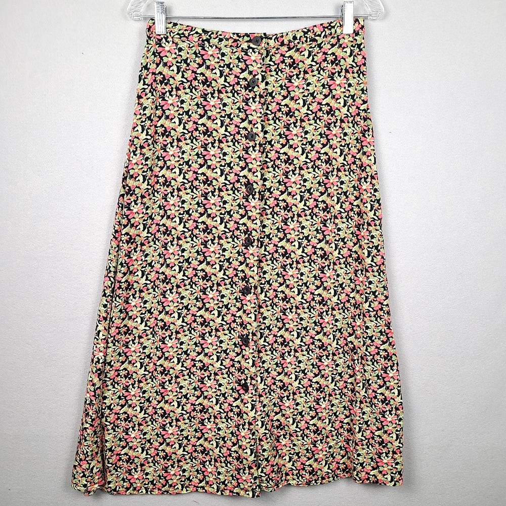Vintage 90s / Y2K Button Front Floral Maxi Skirt Womens Sz 4 Christopher & Banks